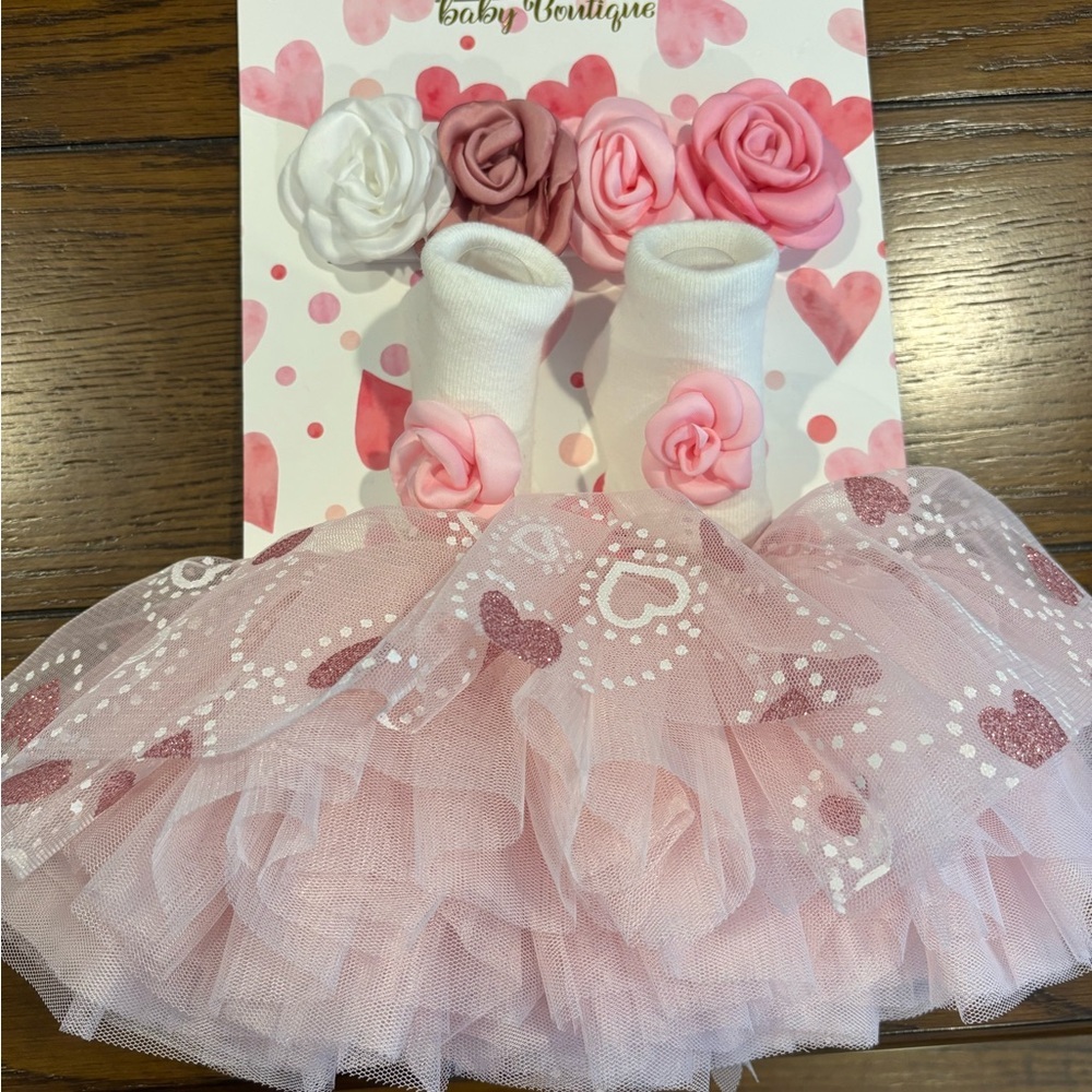 Pink Baby Tutu with Headband & Booties